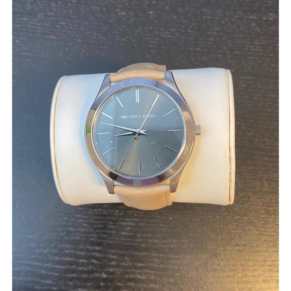 Michael Kors Men's Slim Runway Grey Dial Beige Leather Watch - Picture 2 of 5